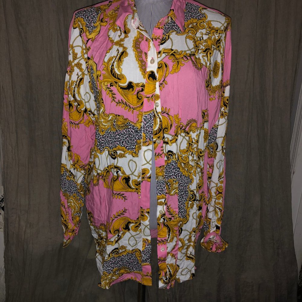 Bershka pink gold leopard gold top M